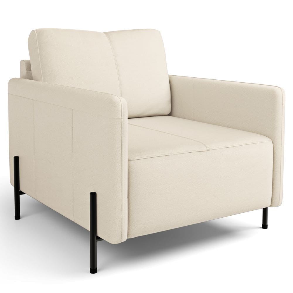 Poltrona Decorativa Para Sala Living Pés Industrial Domani L06 Couro Off White - Lyam Decor