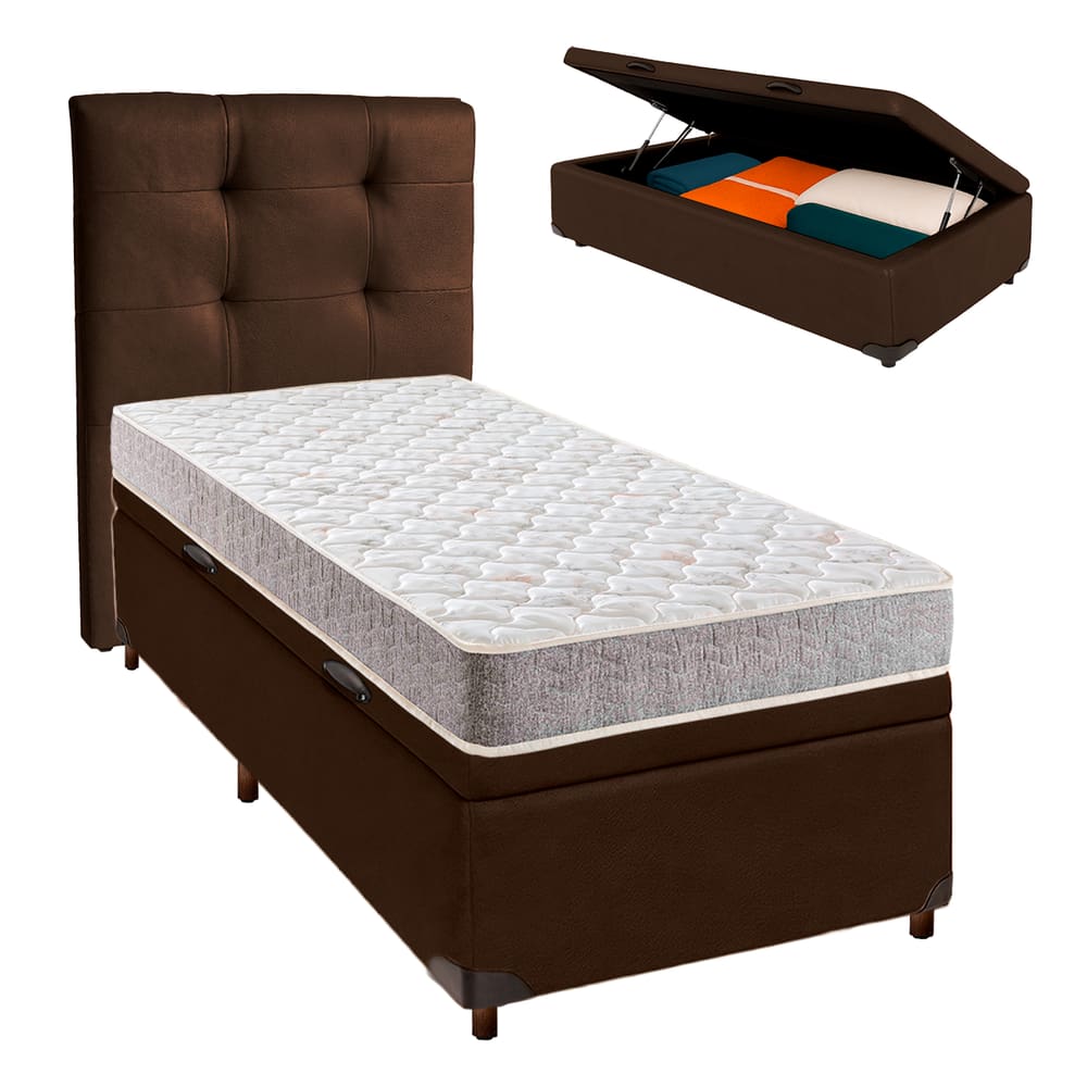 Kit Cama Box Bau + Cabeceira + Colchão Solteiro D33 - D33 - Inducol