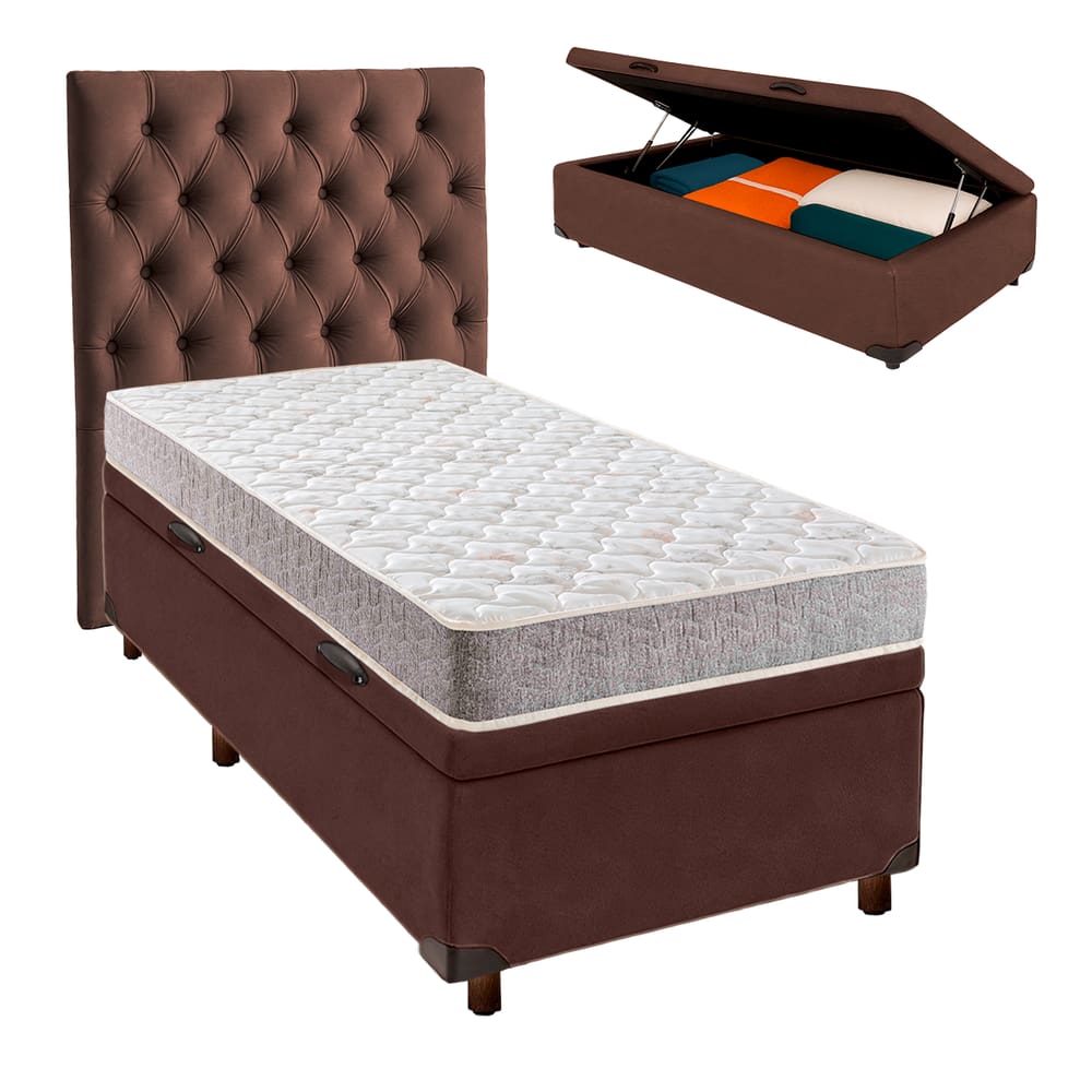 Kit Cabeceira + Cama Box Bau  + Colchão Solteiro D23 D23 Inducol