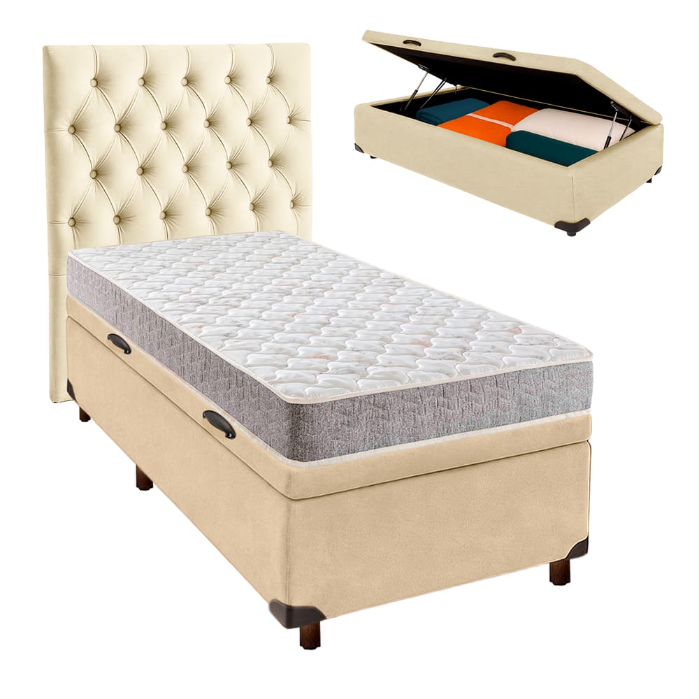 Kit Cama Box Bau + Cabeceira + Colchão Solteiro D23 - D23 - Inducol