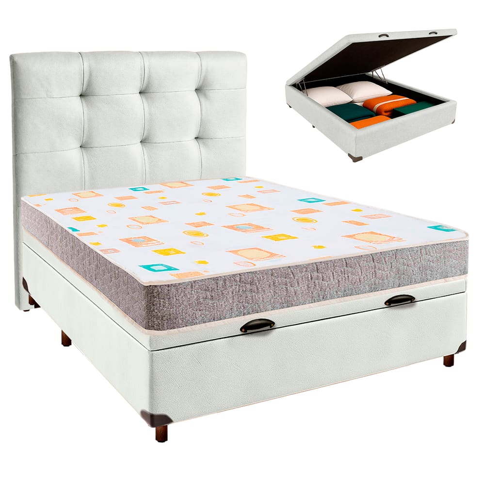 Conjunto Cama Box Bau Blindado Casal + Colchão D20 D20 Inducol + Cabeceira