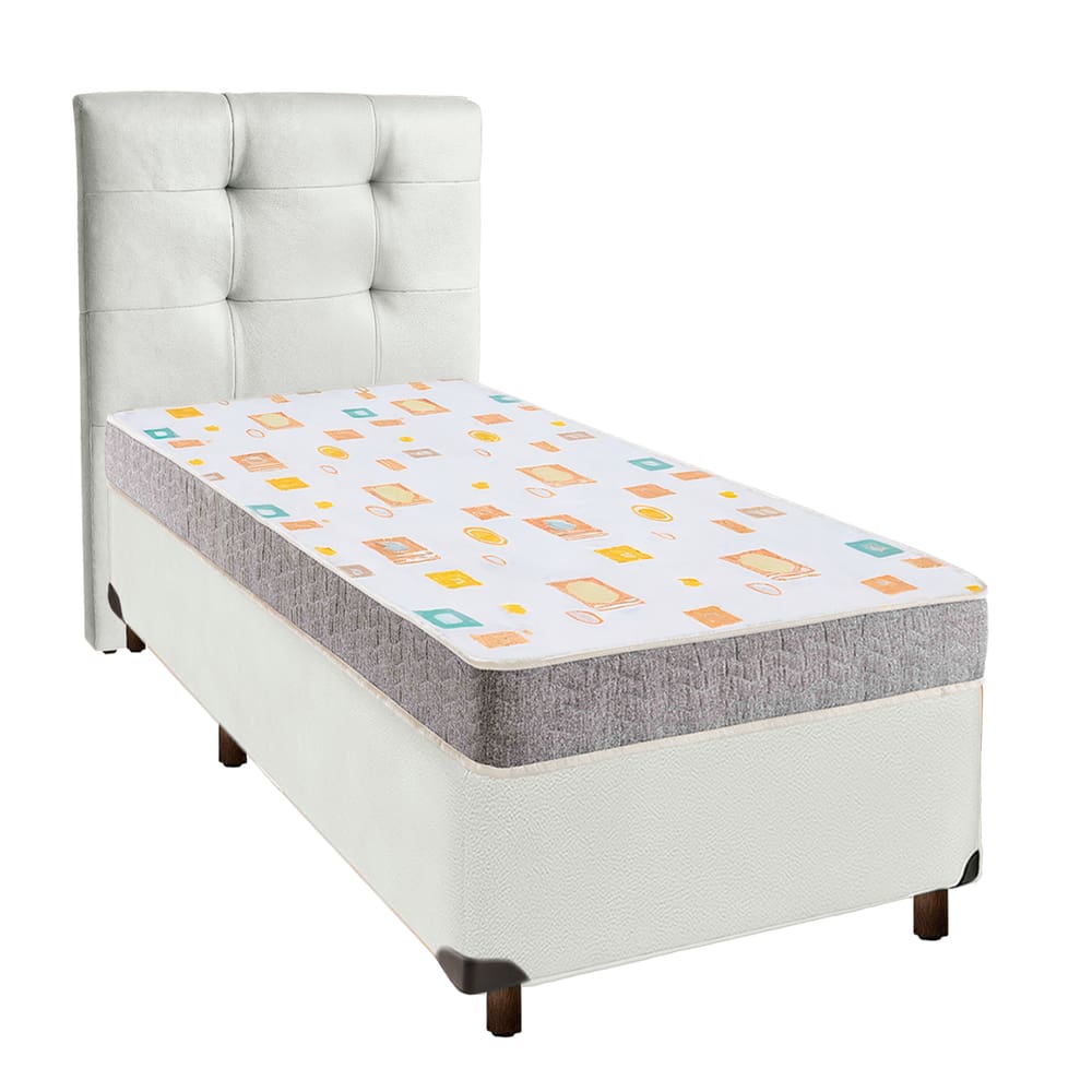 Cama + Box Branco e Colchão D20 Solteiro - D20 Inducol + Cabeceira