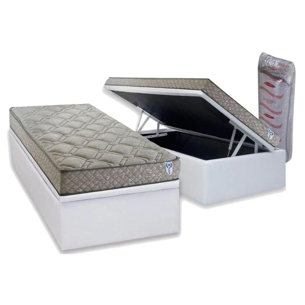 Cama Box Baú Solteiro: Colchão Espuma D33 Herval Enrolado a Vácuo C1429 + Base CRC Linhão White (88x188)