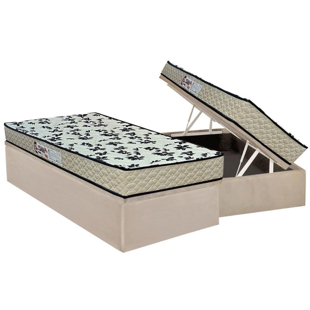 Cama Box Baú Solteiro: Colchão Ortopédico Paropas D33 Pasquale Wave Clean + Base CRC Suede Clean (88x188)