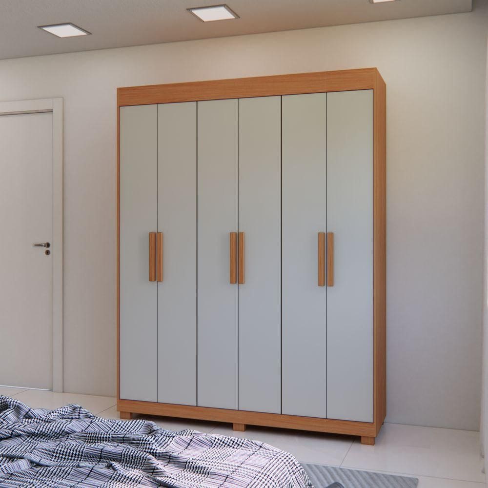 Guarda-Roupa Casal 6 Portas 3 Gavetas Peroba/Off White RP2070 Rei Móveis