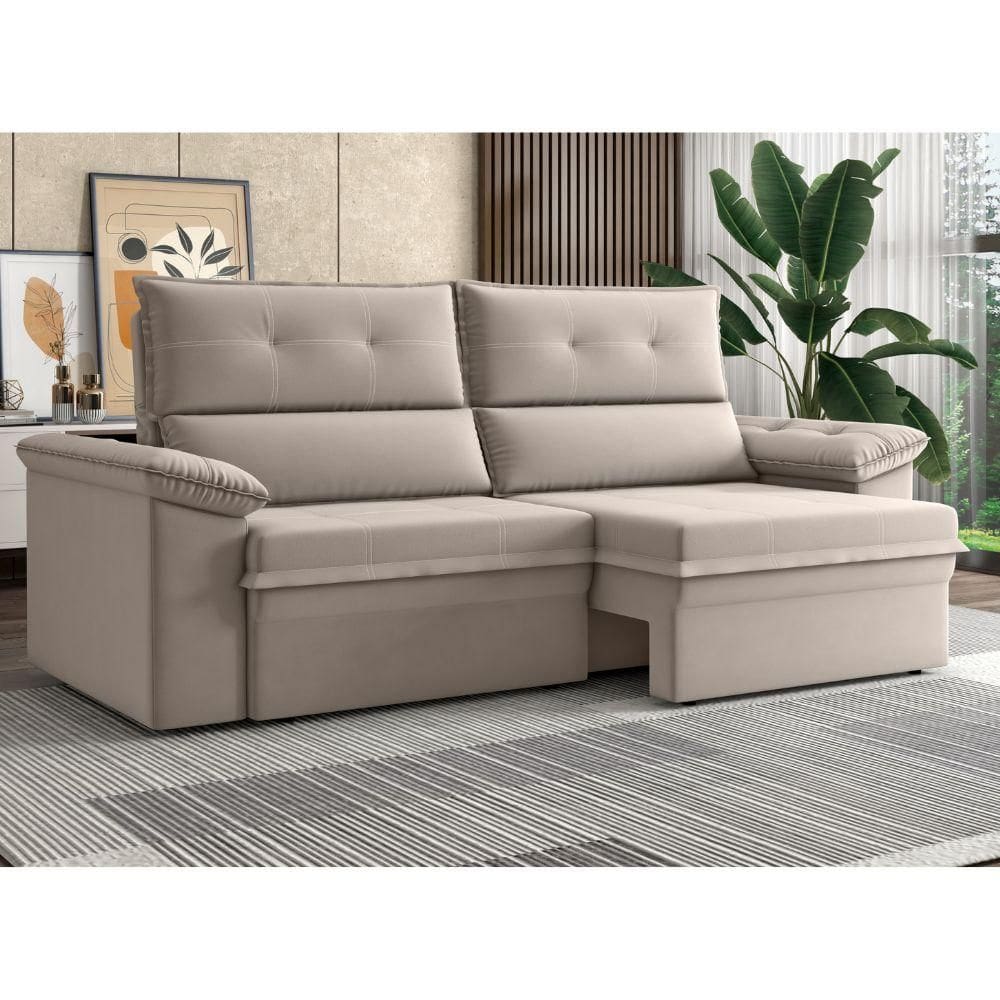 Sofá Retrátil 3 Lugares Capuccino Alaska Besthouse Sofás