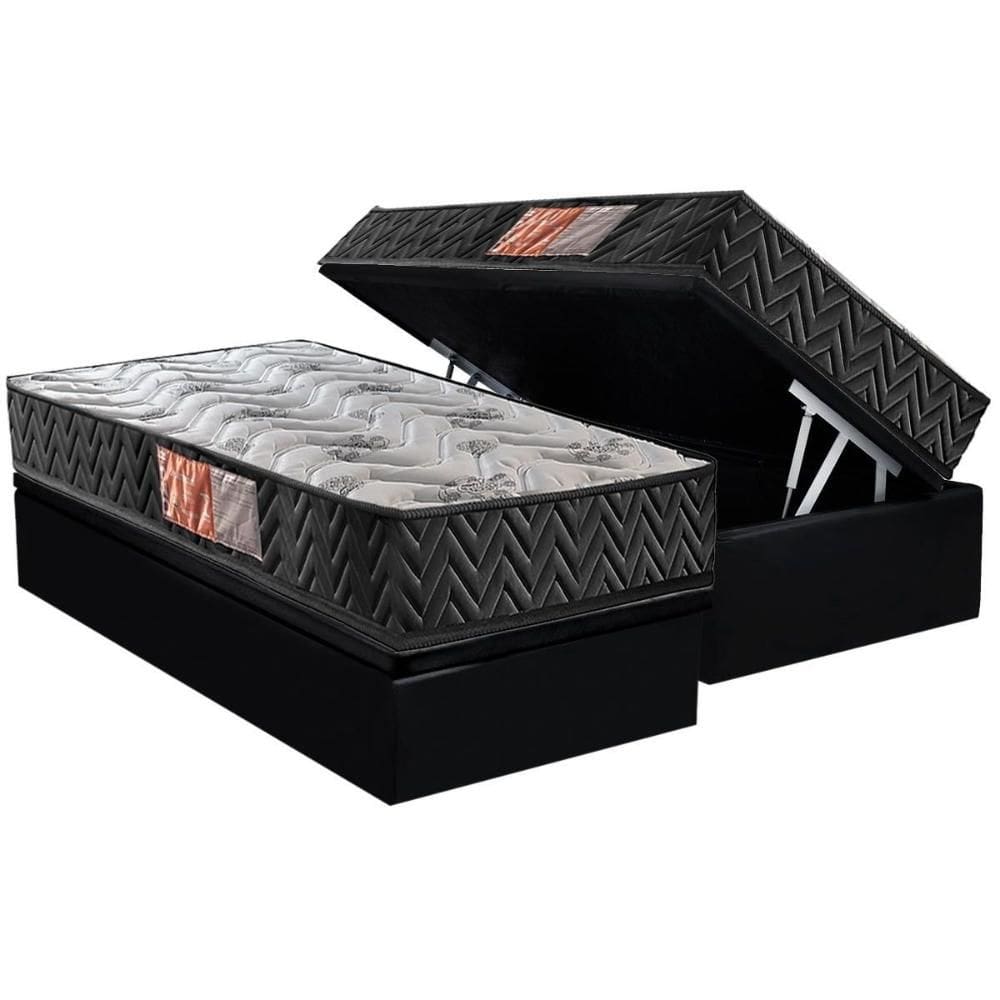Conjunto Box Baú Solteiro: Colchão Espuma Paropas D23 Pasquale Black + Base CRC Suede Black (88x188)