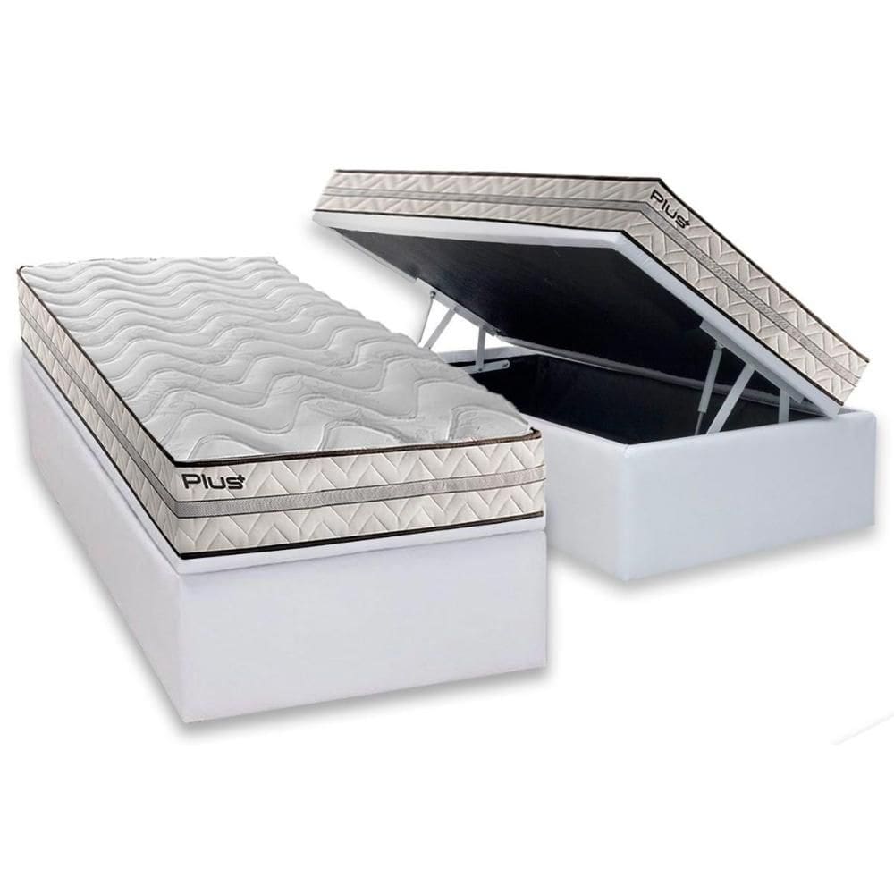 Cama Box Baú Solteiro: Colchão Espuma D33 Paropas Pasquale Plus + Base CRC Linhão White (88x188)