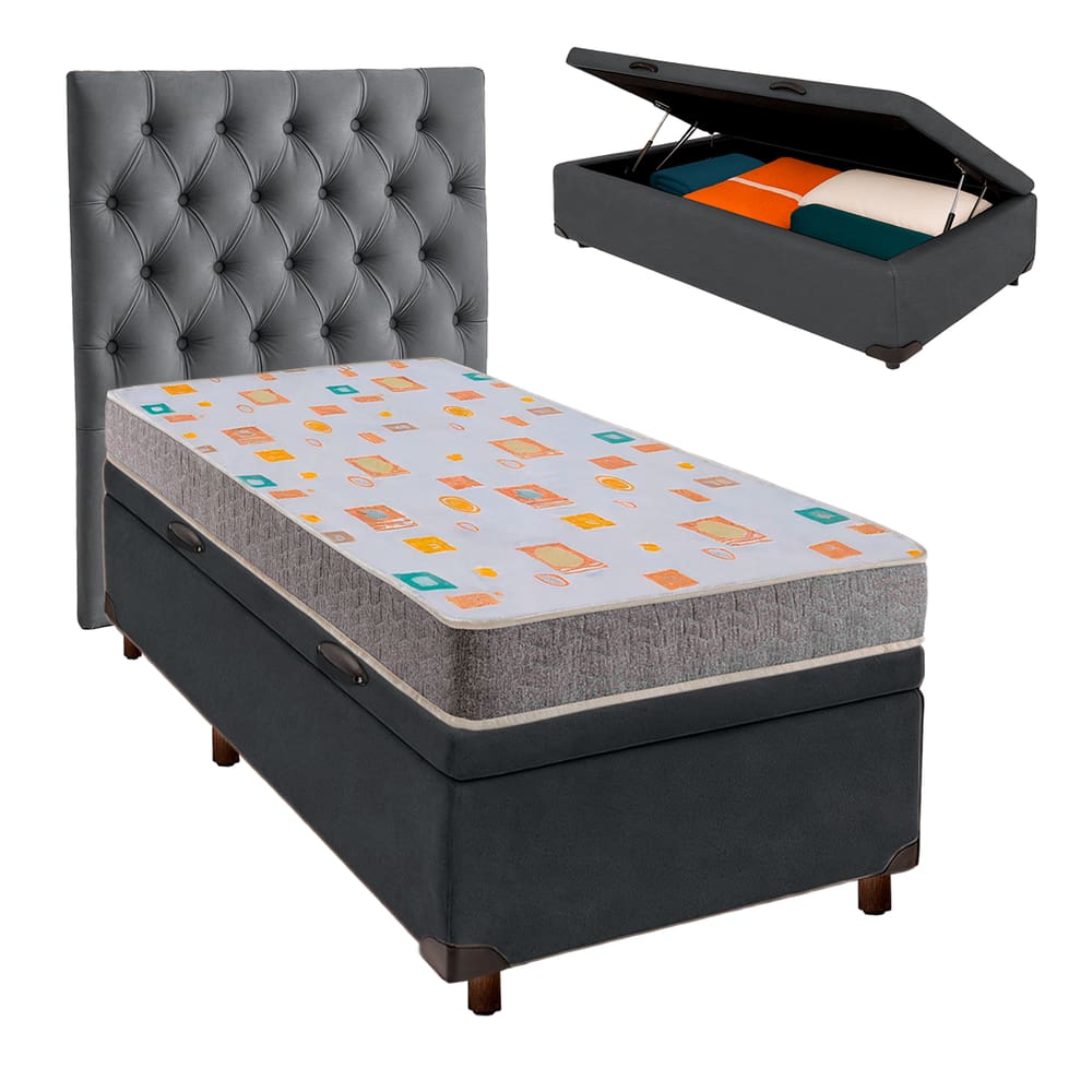 Cama + Bau Blindado e Colchão D20 Solteiro - D20 Inducol + Cabeceira
