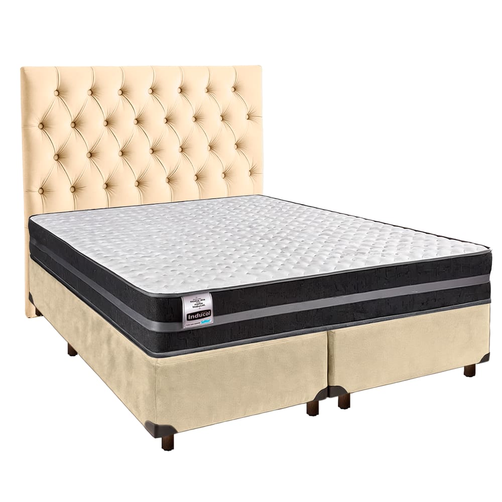 Cama + Box Blindado e Colchão Molas Ultralastic Casal - Bogota Inducol + Cabeceira