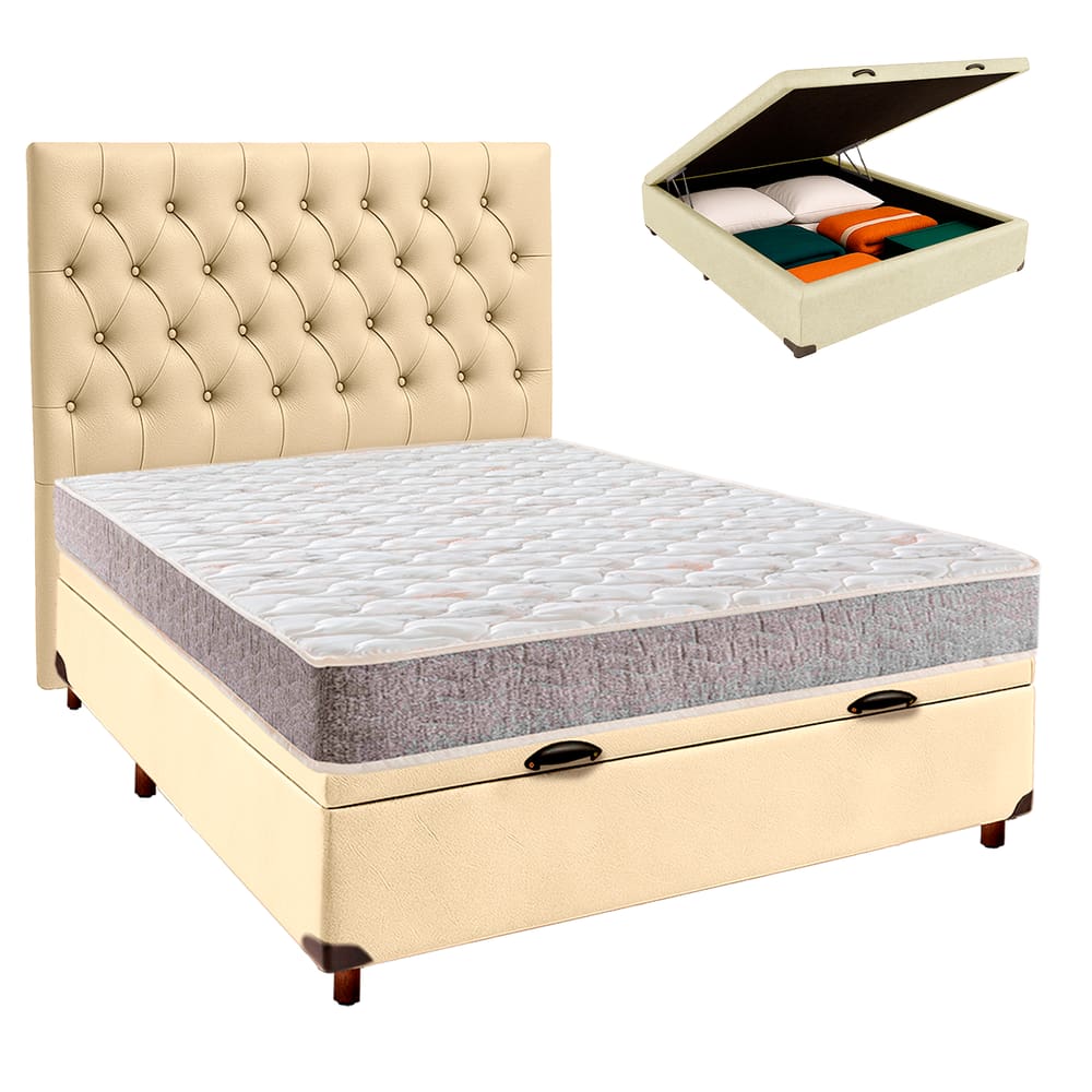 Conjunto Cama Box Bau Blindado Casal + Colchão D23 D23 Inducol + Cabeceira