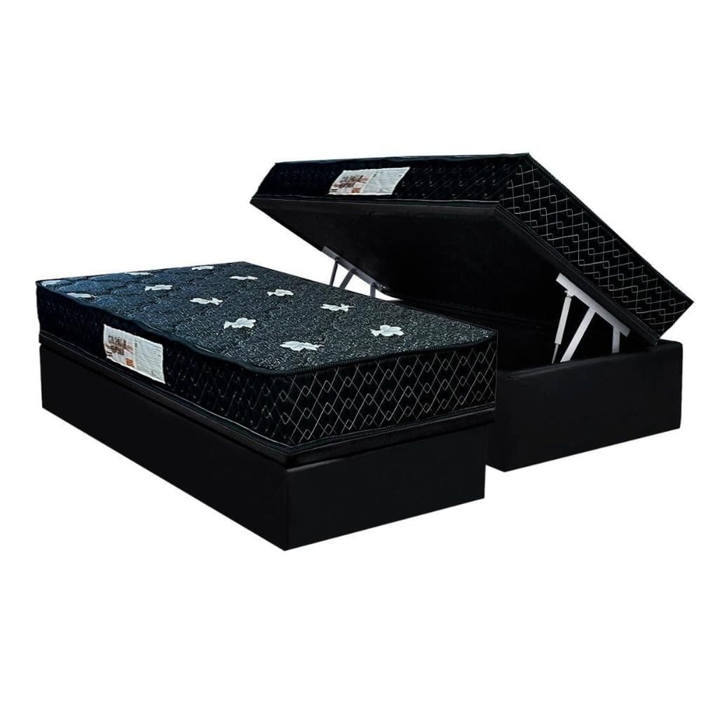 Cama Box Baú Solteiro: Colchão Anatômico Paropas AG65 Sofistic Gray + Base CRC Suede Black (88x188)