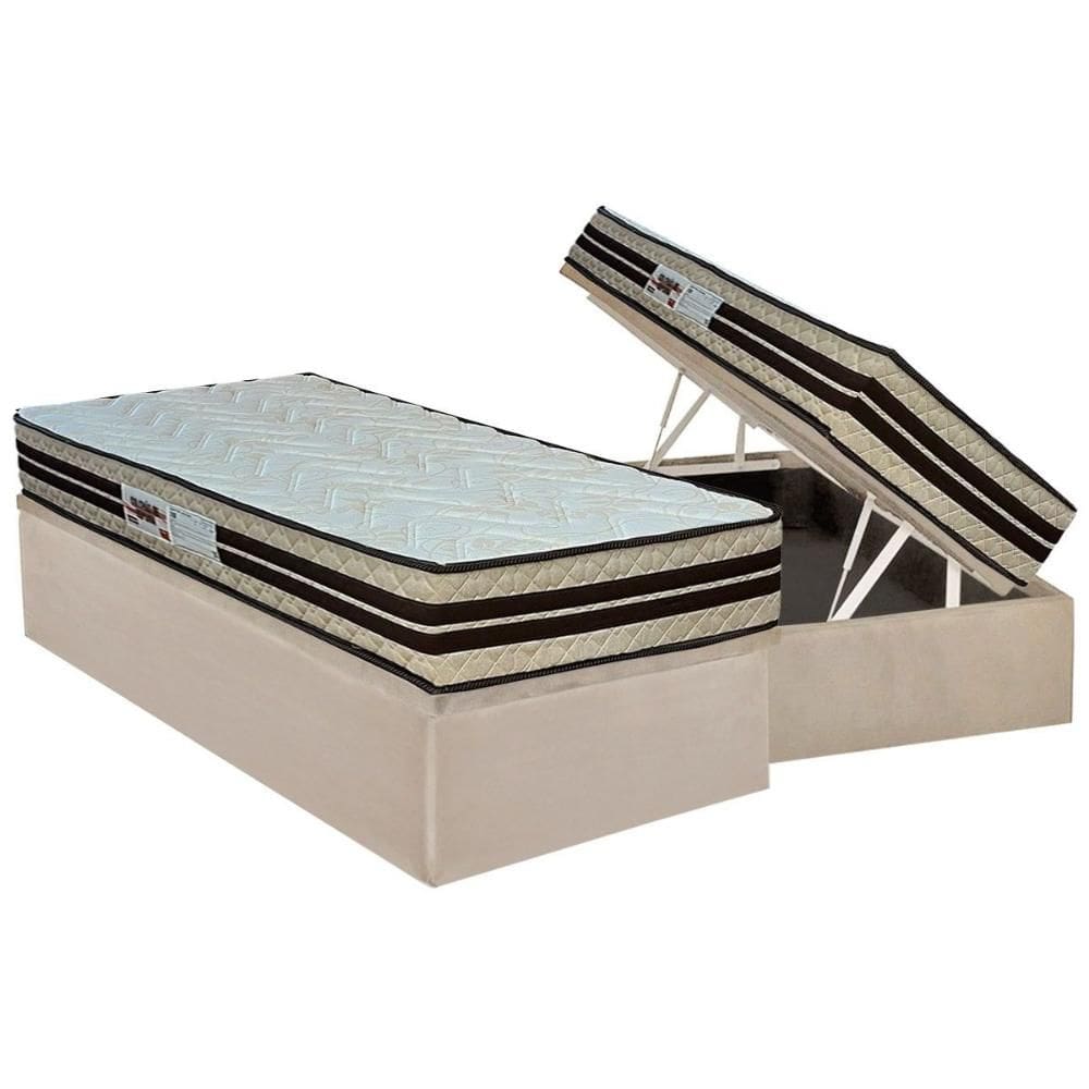 Cama Box Baú Solteiro: Colchão Anatômico Paropas AG65 Confort New + Base CRC Suede Clean (88x188)