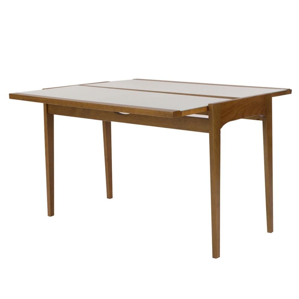 Mesa Aparador Extensível Seixas 106cm Vidro Branco Amêndoa