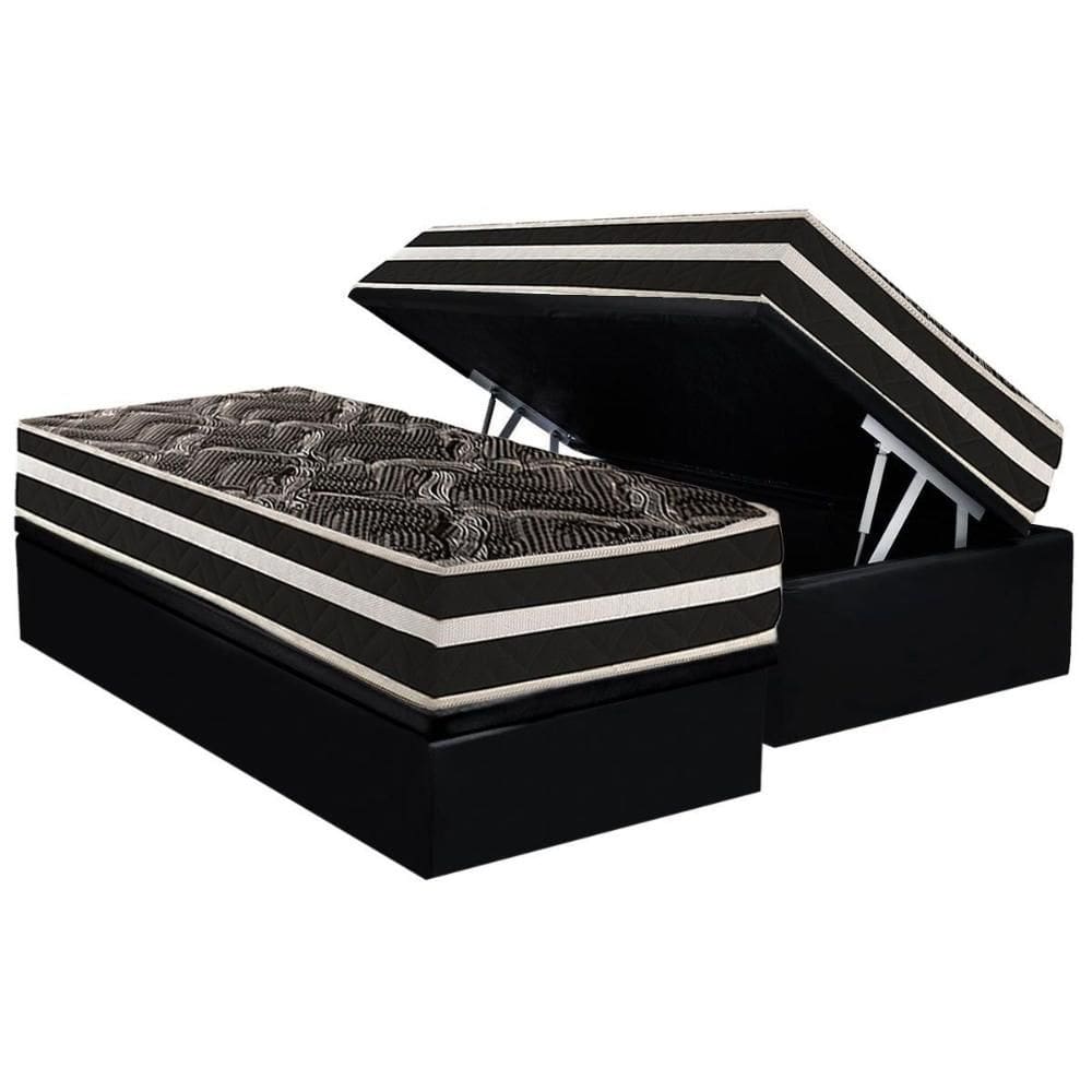 Cama Box Baú Solteiro: Colchão Anatômico Paropas D28 AG80 Master Black Double Face + Base CRC Suede Black (88x188)