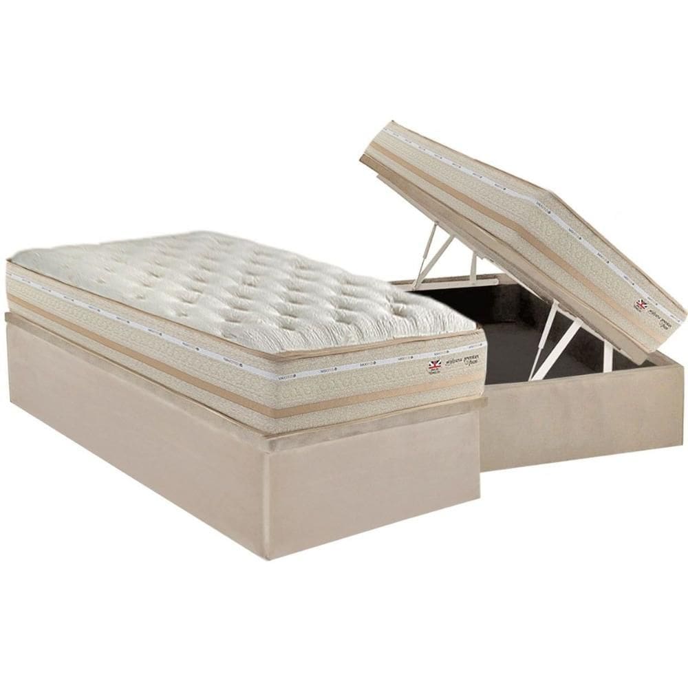Conjunto Box Baú Solteiro: Colchão Molas Herval Maxspring C1626 + Base CRC Suede Clean (88x188)