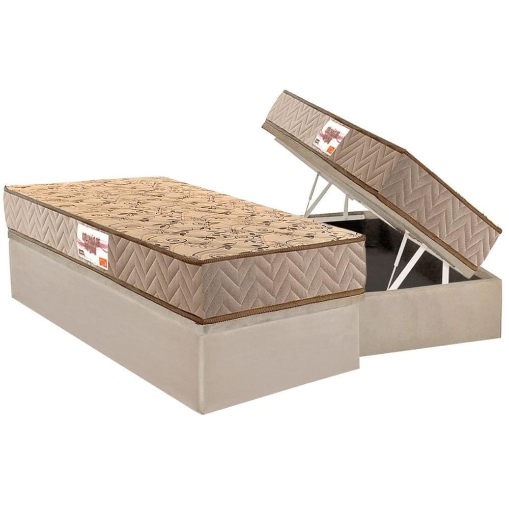 Cama Box Baú Solteiro: Colchão Anatômico Paropas D28 AG65 Royalle Clean + Base CRC Suede Clean (88x188)