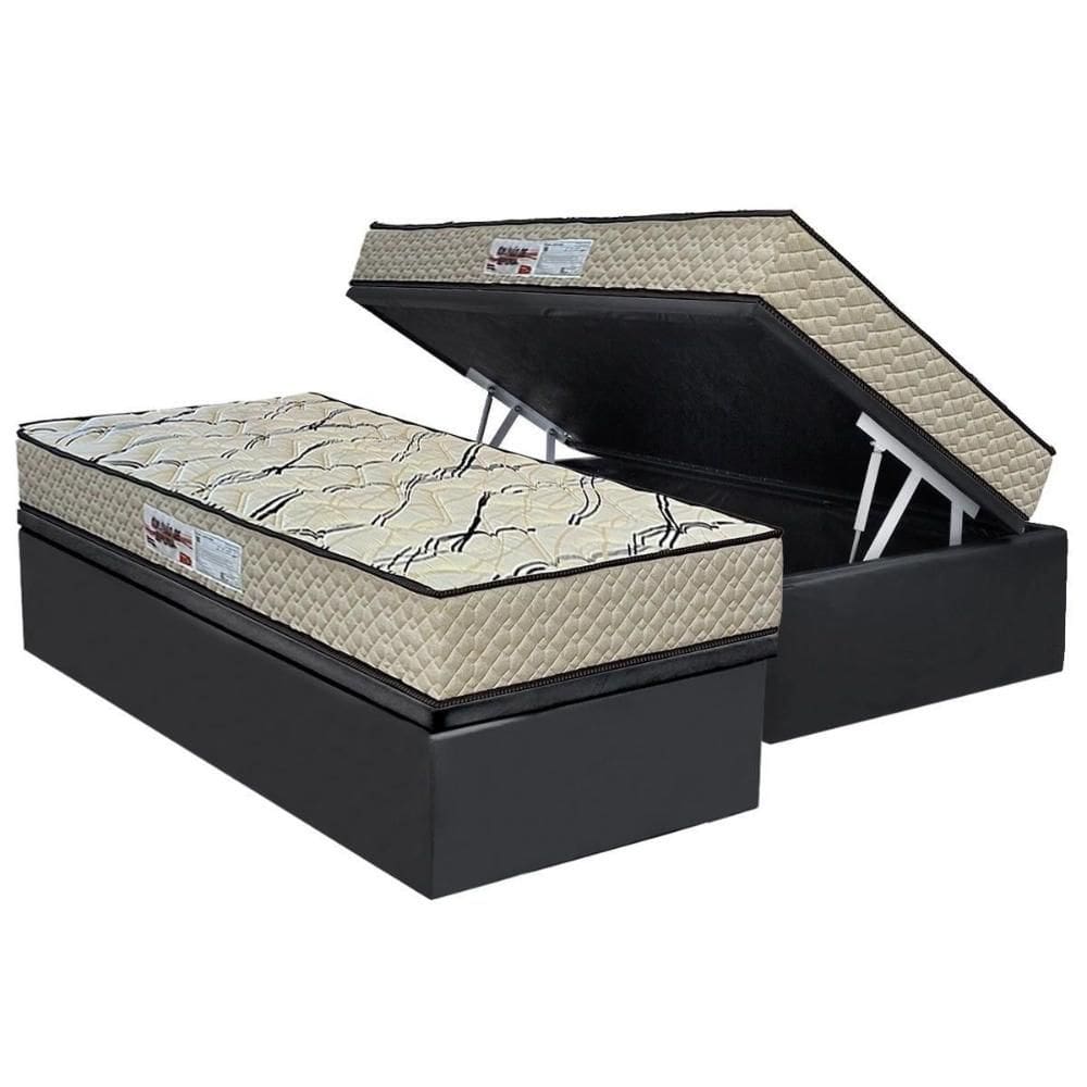 Cama Box Baú Solteiro: Colchão Espuma D33 Paropas AG65 Max Sono + Base CRC Suede Gray (88x188)