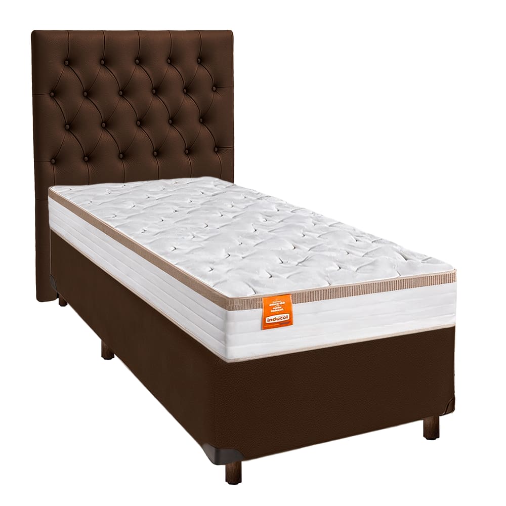 Kit Cama Box + Cabeceira + Colchão Solteiro Molas Ensacadas - Isis Real - Inducol