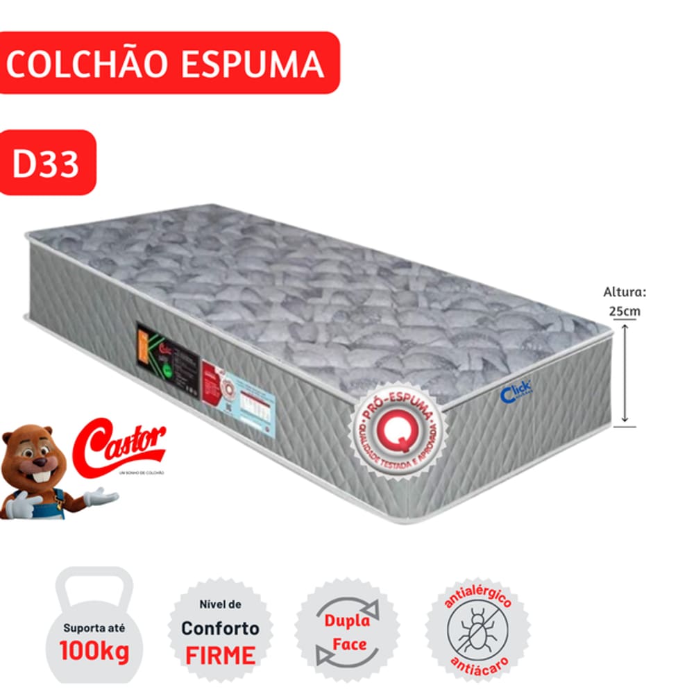 Colchão Castor D33 Solteiro King Sleep Max 96x203x25 - Medida Especial - Linha Firme