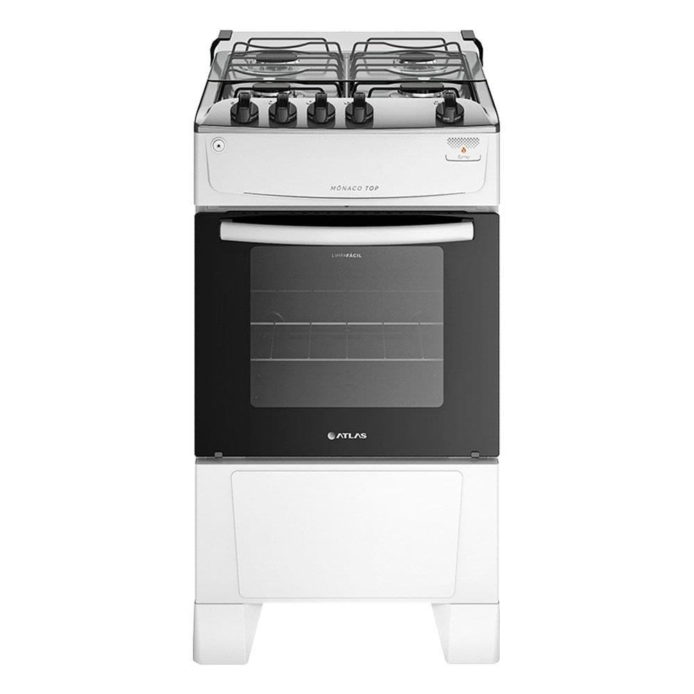 Fogão de Piso Atlas 4 Bocas Mônaco Top - Mesa em Inox, Branco, Bivolt