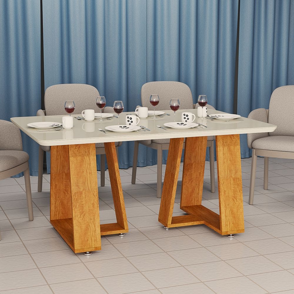 Mesa de Jantar 120x80 Retangular Acabamento em Vidro Temperado Para Sala de Estar Cozinha Area Gourmet