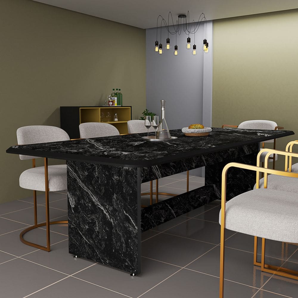 Mesa De Jantar Grande Tampo Estilo Marmore Cozinha E Varanda Retangular Área Gourmet Estrutura Robusta e Resistente