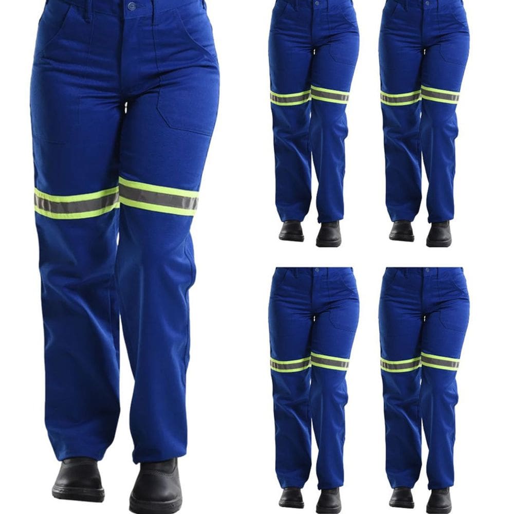 Kit 05 Calças Profissional Uniforme Trabalho Brim Pesado Faixa Refletiva