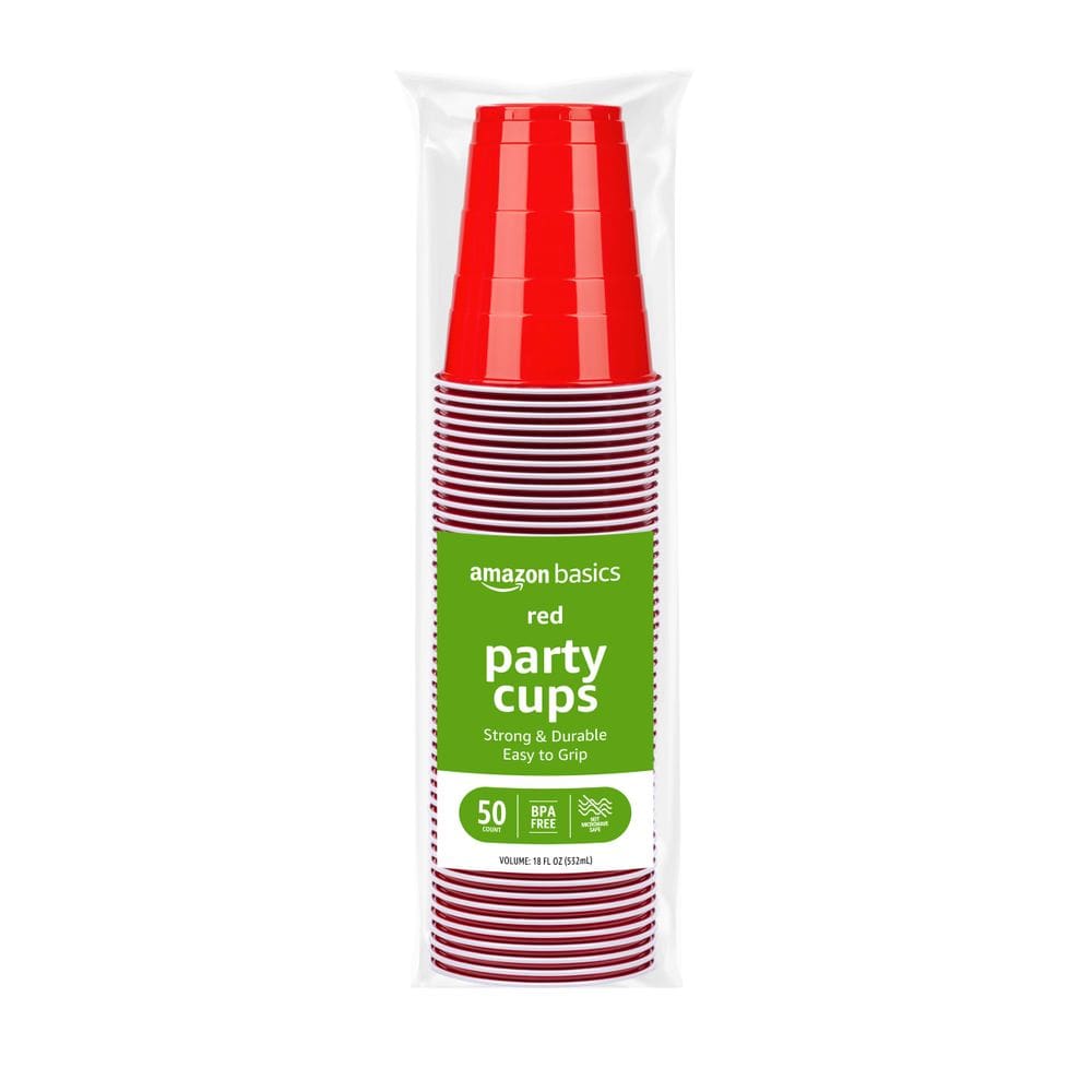 Copos de festa de plástico descartáveis Amazon Basics 500mL vermelhos x50