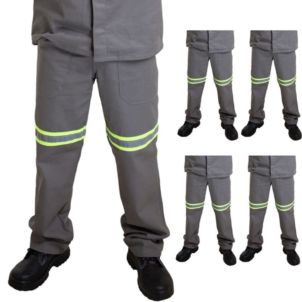 Kit 05 Calças Profissional Uniforme Trabalho Brim Pesado Faixa Refletiva