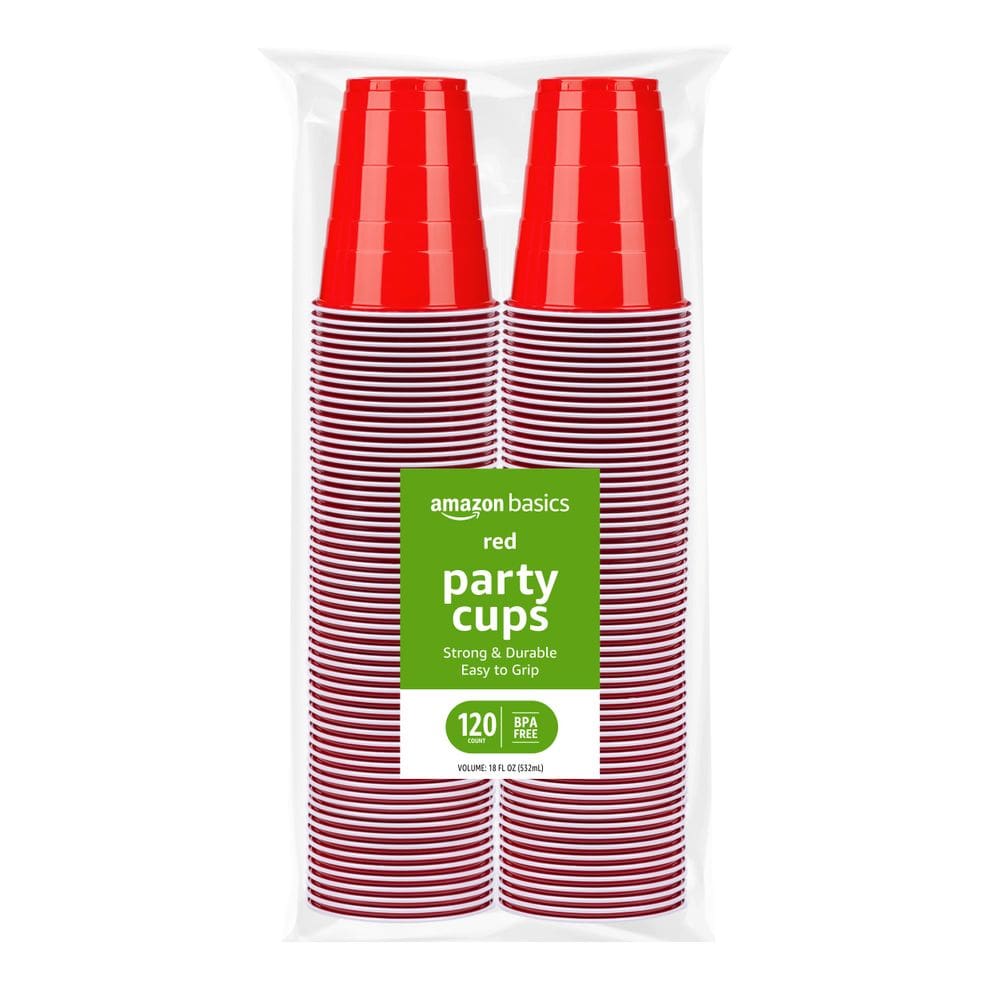 Copos de festa de plástico descartáveis Amazon Basics 530mL vermelhos x120