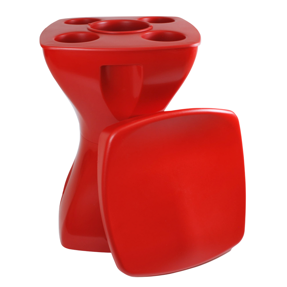 Banqueta Petisqueira Vermelha Multiuso Design Moderno Mesa Lateral Apoio Decorativo Para Piscina Jardim Varanda Sala