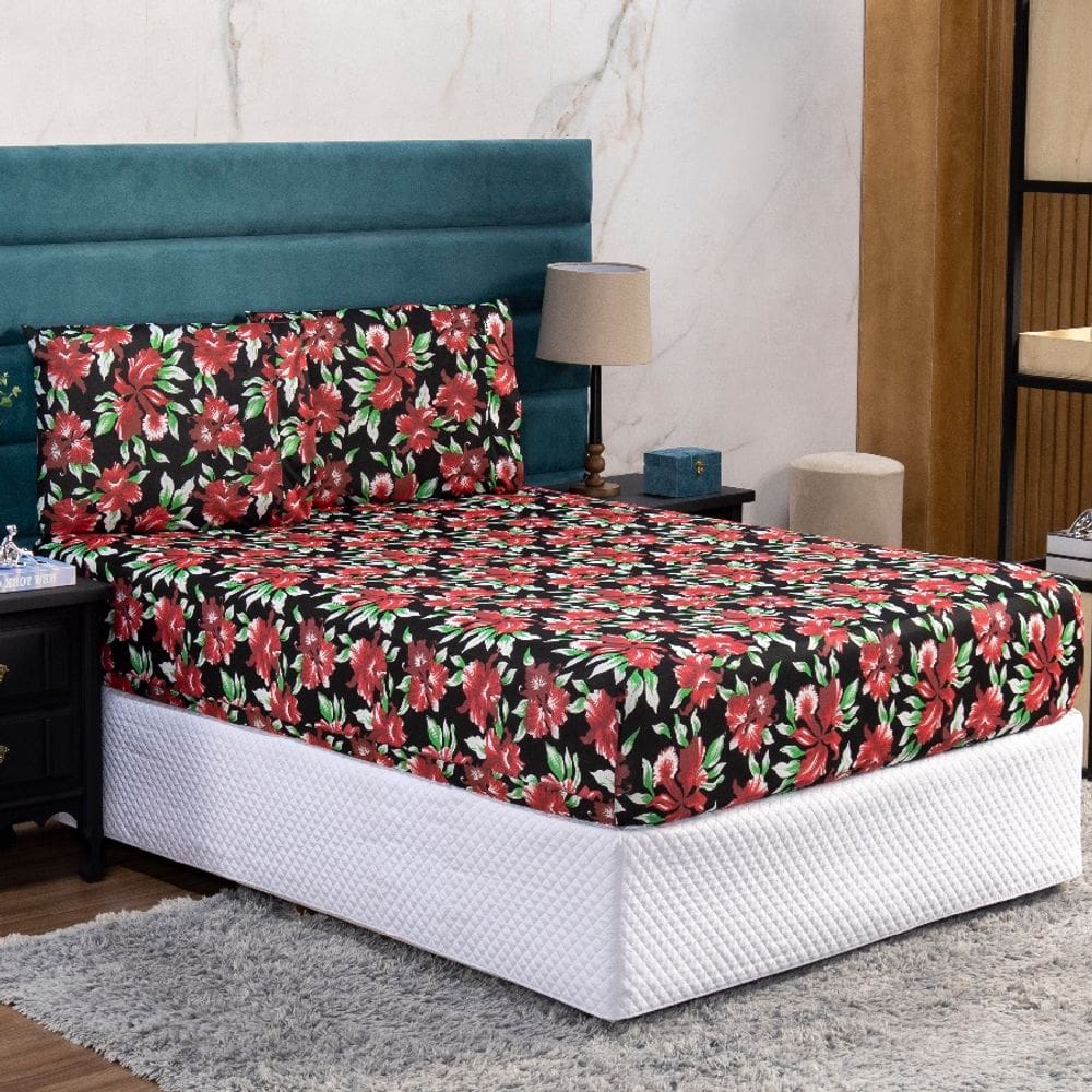 Jogo de Cama Casal Lençol e Fronha Prático Malha Estampada 3 Peças
