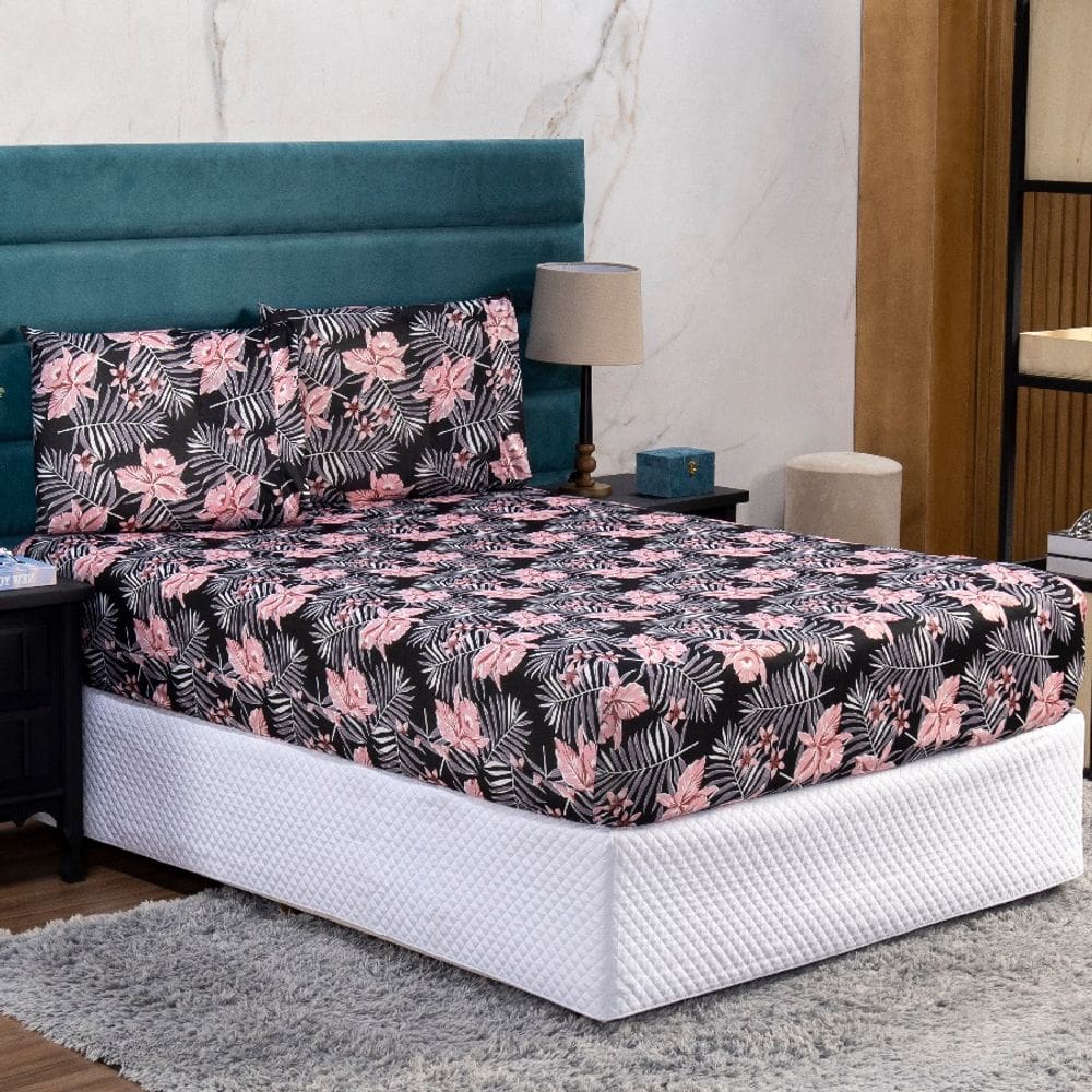 Jogo de Cama Solteiro Lençol e Fronha Prático Malha Estampada 2 Peças