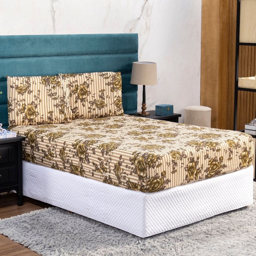 Jogo de Cama Queen Lençol e Fronha Prático Malha Estampada 3 Peças
