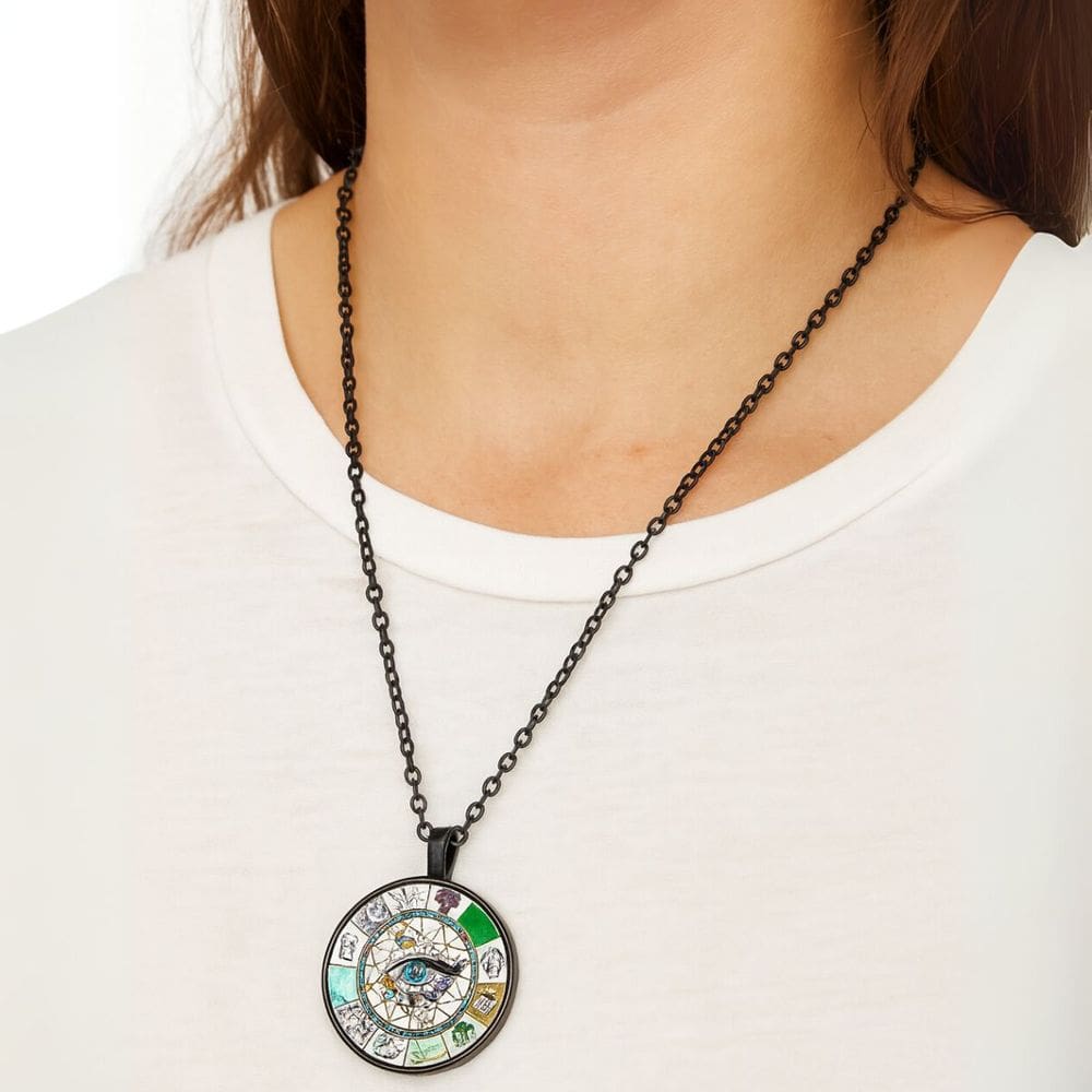 Colar Olho Místico com Pingente Redondo Preto Unissex