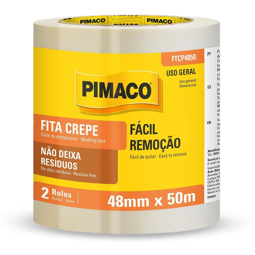 Fita crepe branca 48mmX50m 2 rolos Pimaco