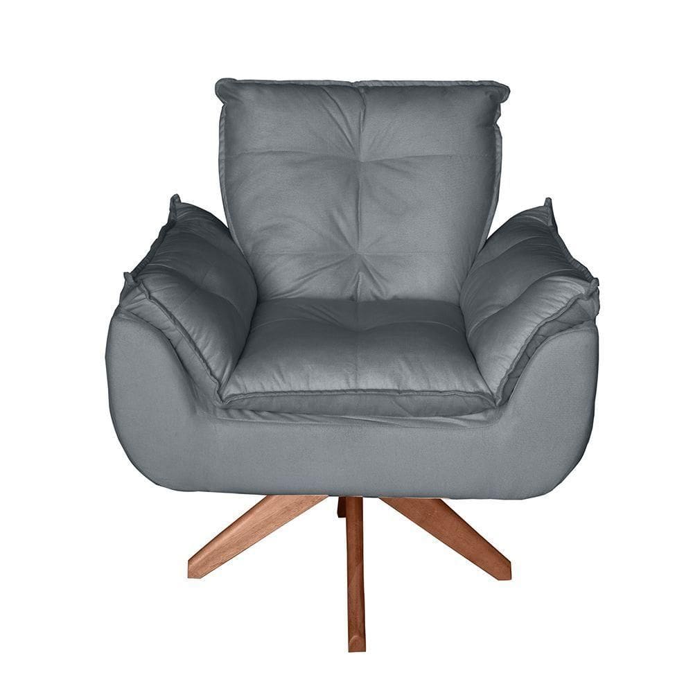 Poltrona Cadeira Glamour Opala Com Base Giratória 30cm Em Madeira cinza