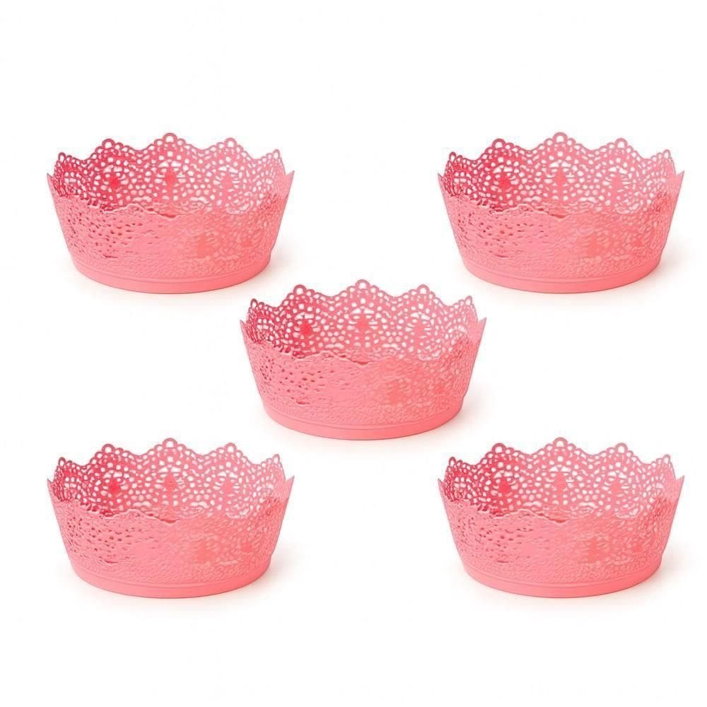Kit 5 Cestos Organizadores Redondos Telados 21cm Organização Cozinha Sala Closet Penteadeira Rosa