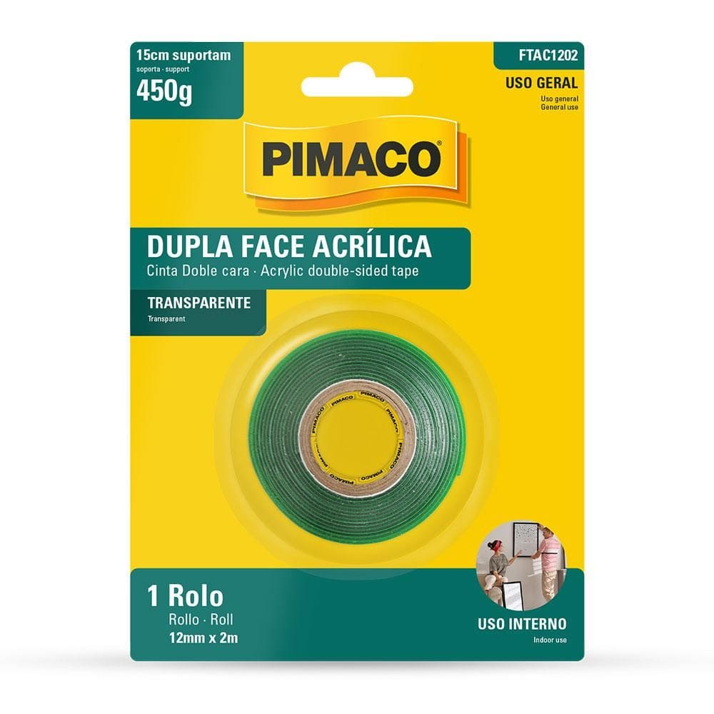 Fita dupla face acrílica 12mmX2m - Pimaco