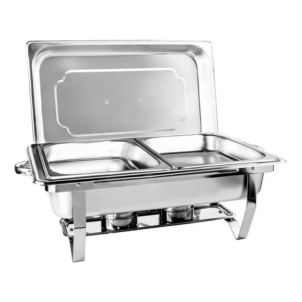 Rechaud Retangular 11L 2 Cubas GN 1/2 Banho Maria Aço InoX