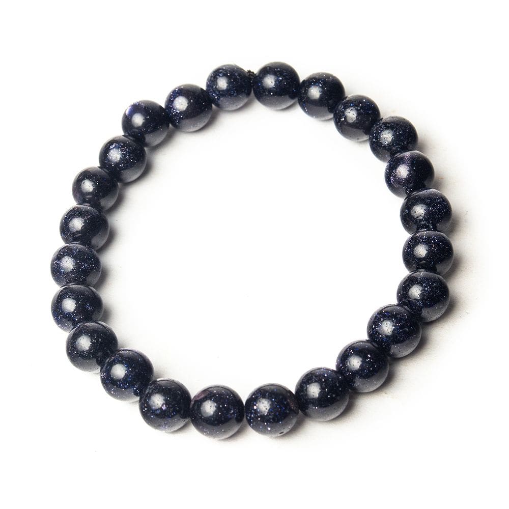 Pulseira Bolinha Pedra Estrela Azul Natural 8mm Fio Silicone