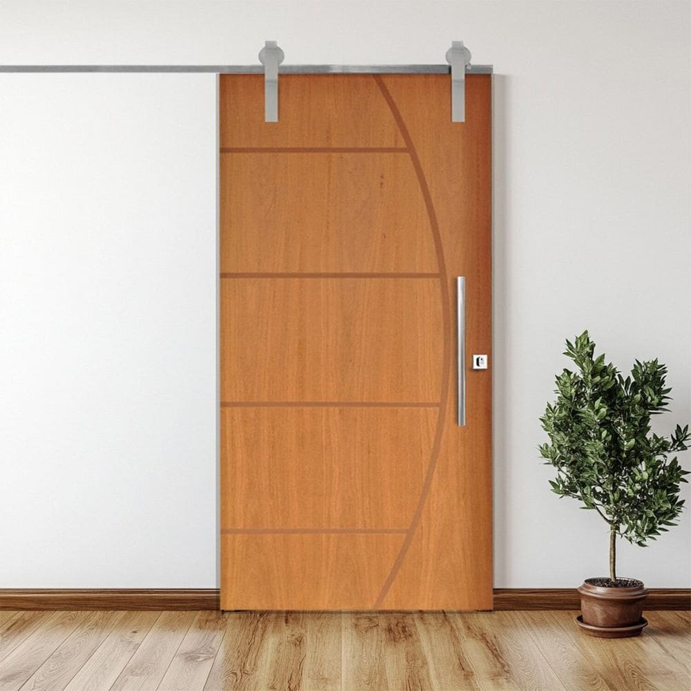 Porta Correr 6 Trilhos Soft Aparente Puxador Tubo 60cm 82x210cm Esquerdo Belíssima Rodam