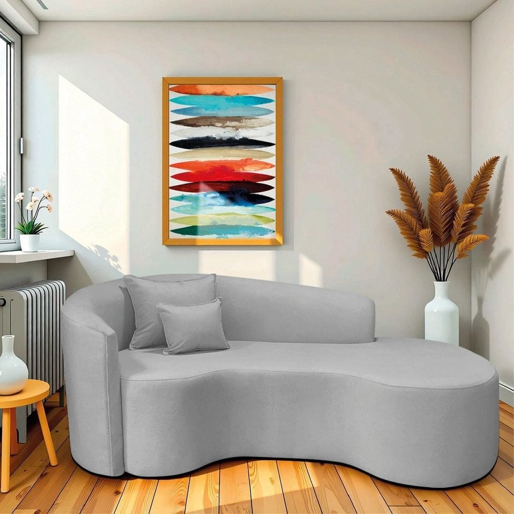 Recamier Curvo Orgânico 200cm 3 Lugares Lado Direito para Sala de Estar Linho Londres Cinza Claro