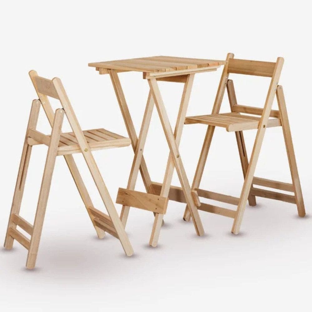 Conjunto de Mesa Bistrô e 2 Cadeiras em Eucalipto sem Pintura Natural