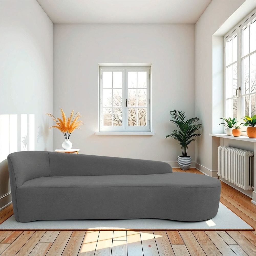 Recamier Curvo Orgânico 180cm 3 Lugares Lado Direito para Sala Estar em Linho Paris Cinza Escuro