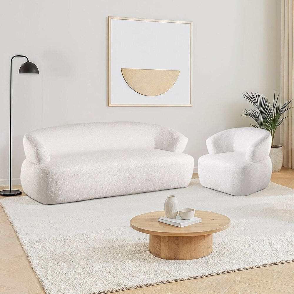 Conjunto 1 Sofá Orgânico 200cm e 1 Poltrona Base Fixa e Orgânica Zoe Espresso Móveis Off White