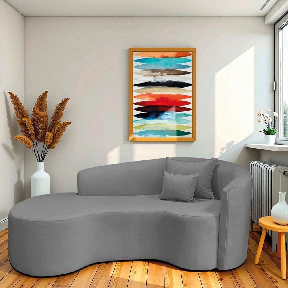 Recamier Curvo Orgânico 200cm 3 Lugares Lado Esquerdo para Sala de Estar Bouclé Londres Cinza