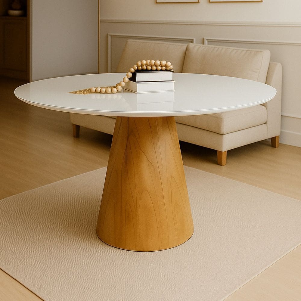 Mesa de Jantar Cone Redonda Laminado em Madeira 120cm Cairo Branco/Cinamomo