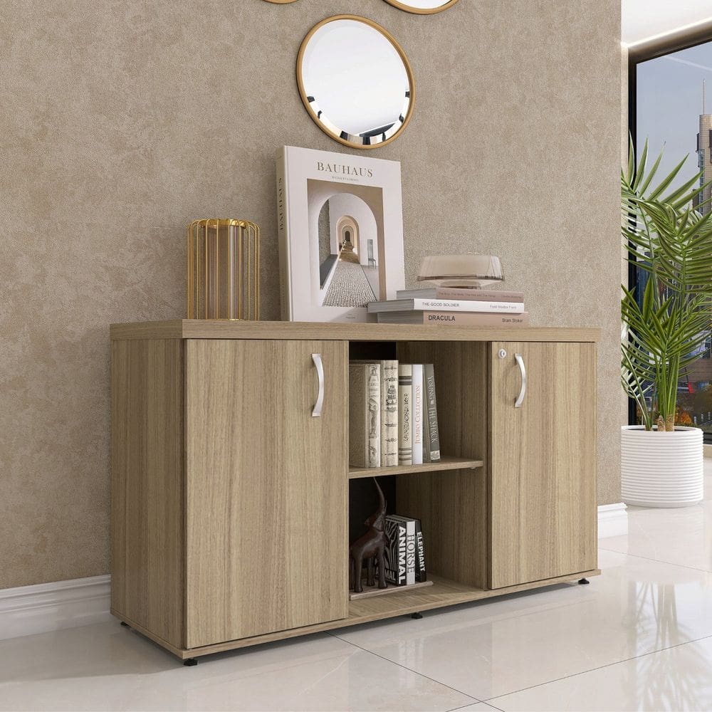 Armário Baixo com Nicho 2 Portas Pivotante Credenza Noce Naturalle